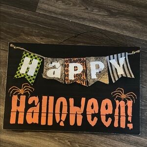 Happy Halloween Wall Decor with Spider Accents